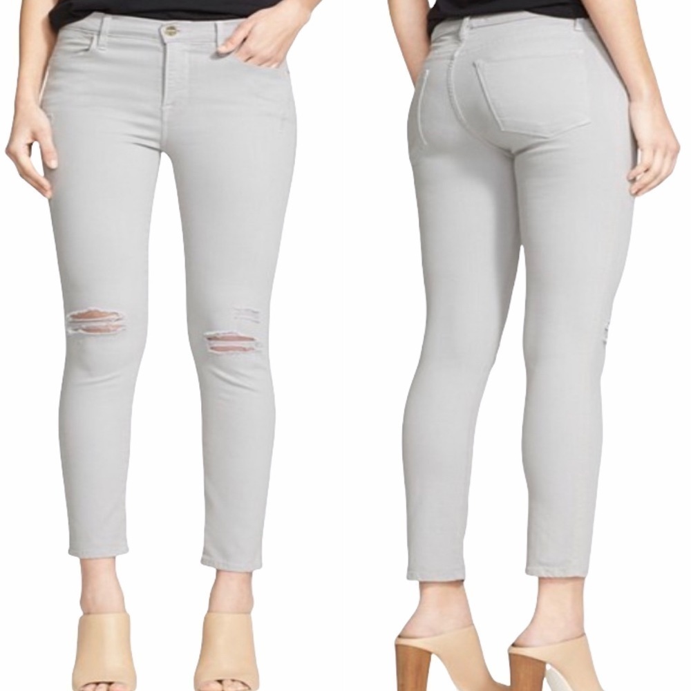 FRAME Le High Skinny Gray Distressed Jeans